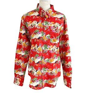 NAKED & FAMOUS JAPAN TSURU FESTIVAL CAMP BUTTON DOWN SHIRT - M